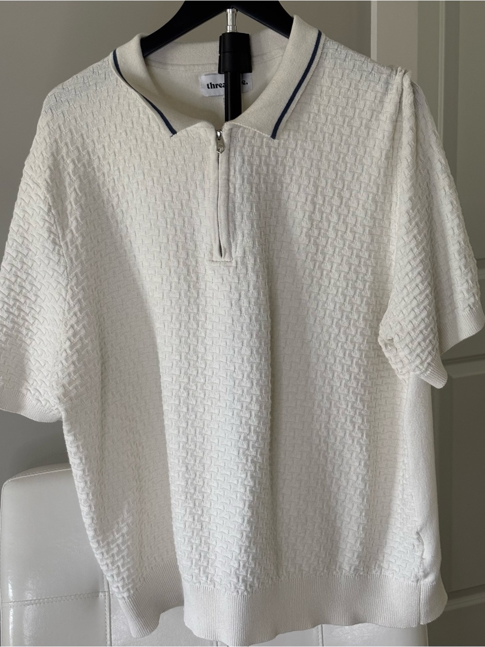 Threadbare Cream Basketweave Knit Quarter-Zip Polo — Size XXL ✨